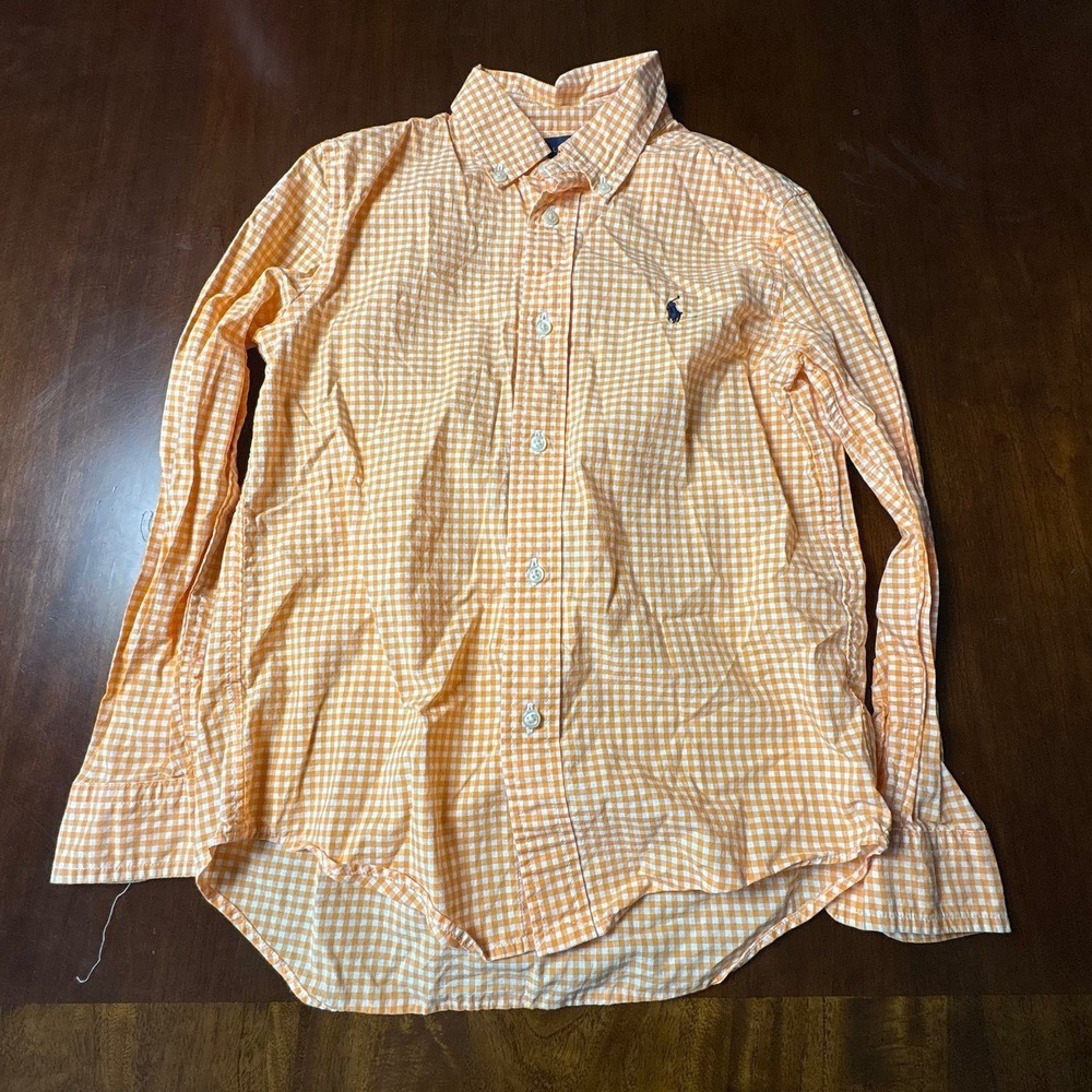 Polo Ralph Lauren Boys Gingham Button Down Shirt Orange Size 7